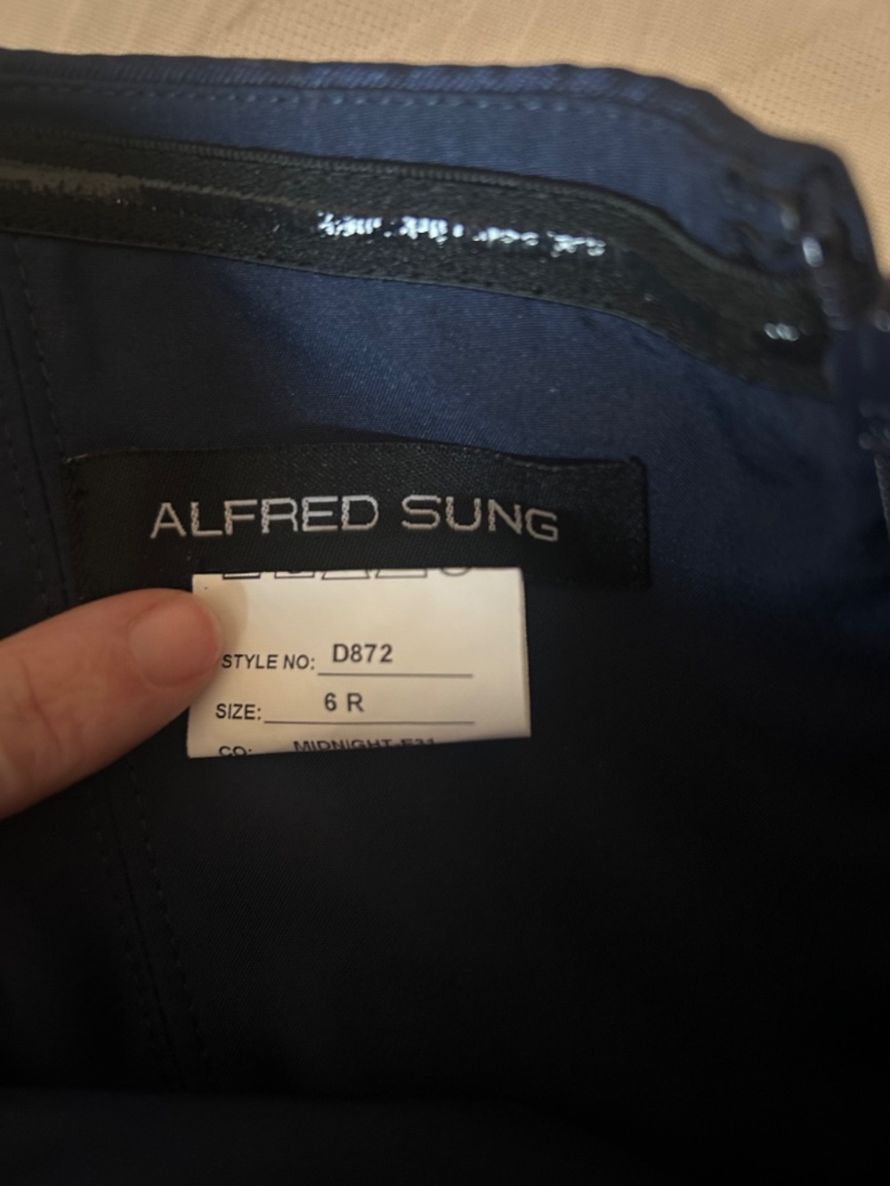 Alfred Sung Navy Halter Satin Trumpet Gown Size 6 - Picture 5 of 5